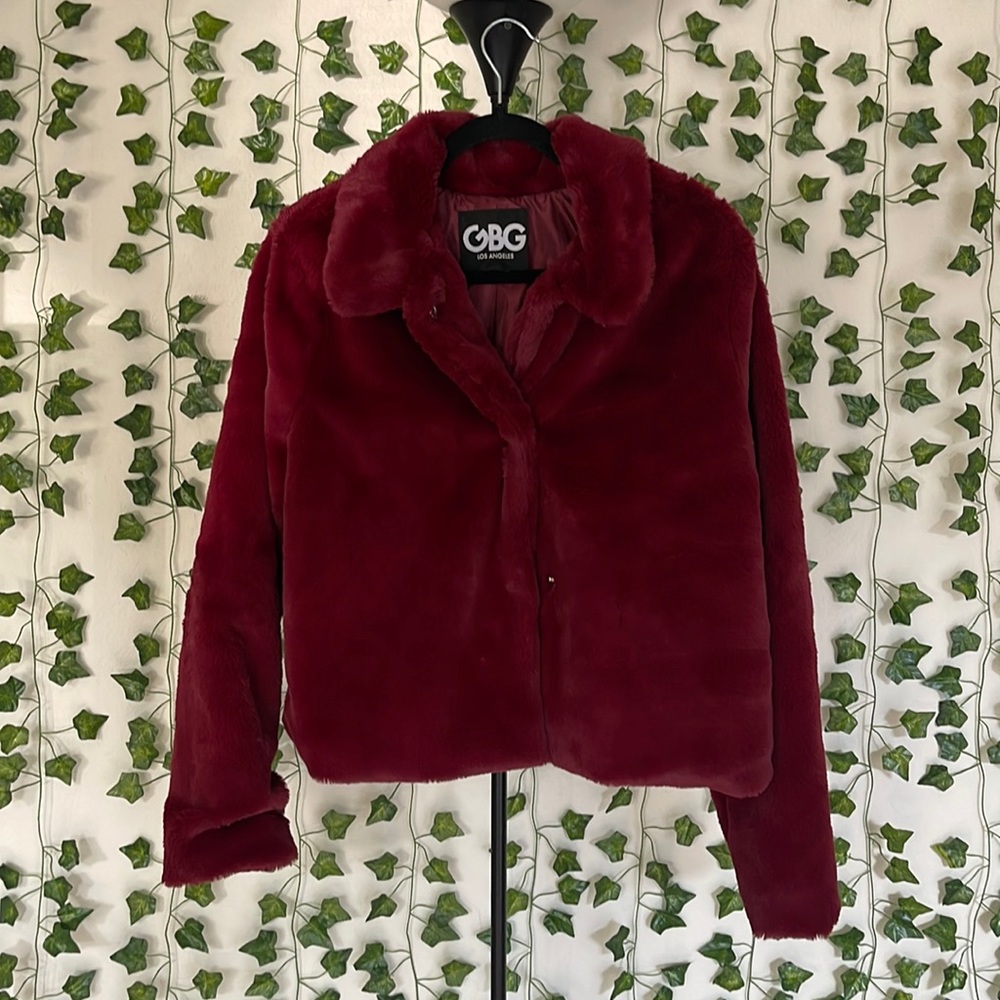 G by Guess Maroon Faux Fur Jacket